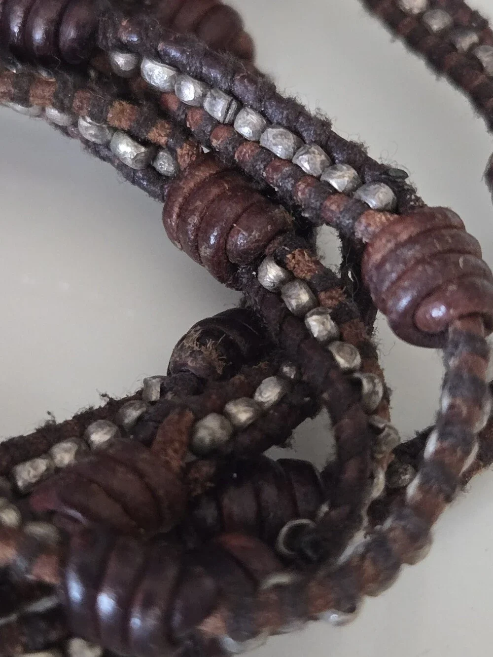 Chan Luu 925 Sterling Beaded  Brown Leather  Wrap Bracelet